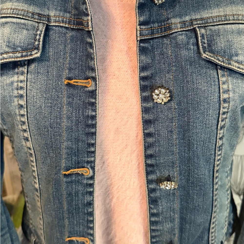 Cache Denim Cheetah Diamond Button Jacket, Size 6, Excellent Pre-loved Condition